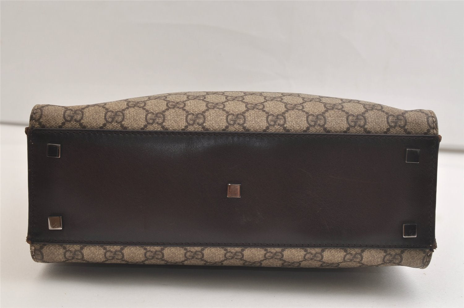 Authentic GUCCI Vintage Hand Tote Bag GG PVC Leather 91249 Brown 4139K