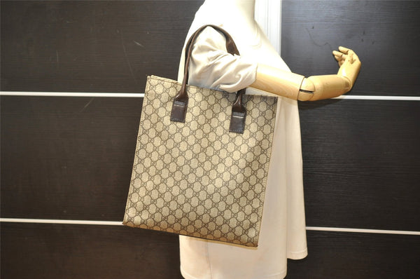 Authentic GUCCI Vintage Hand Tote Bag GG PVC Leather 91249 Brown 4139K