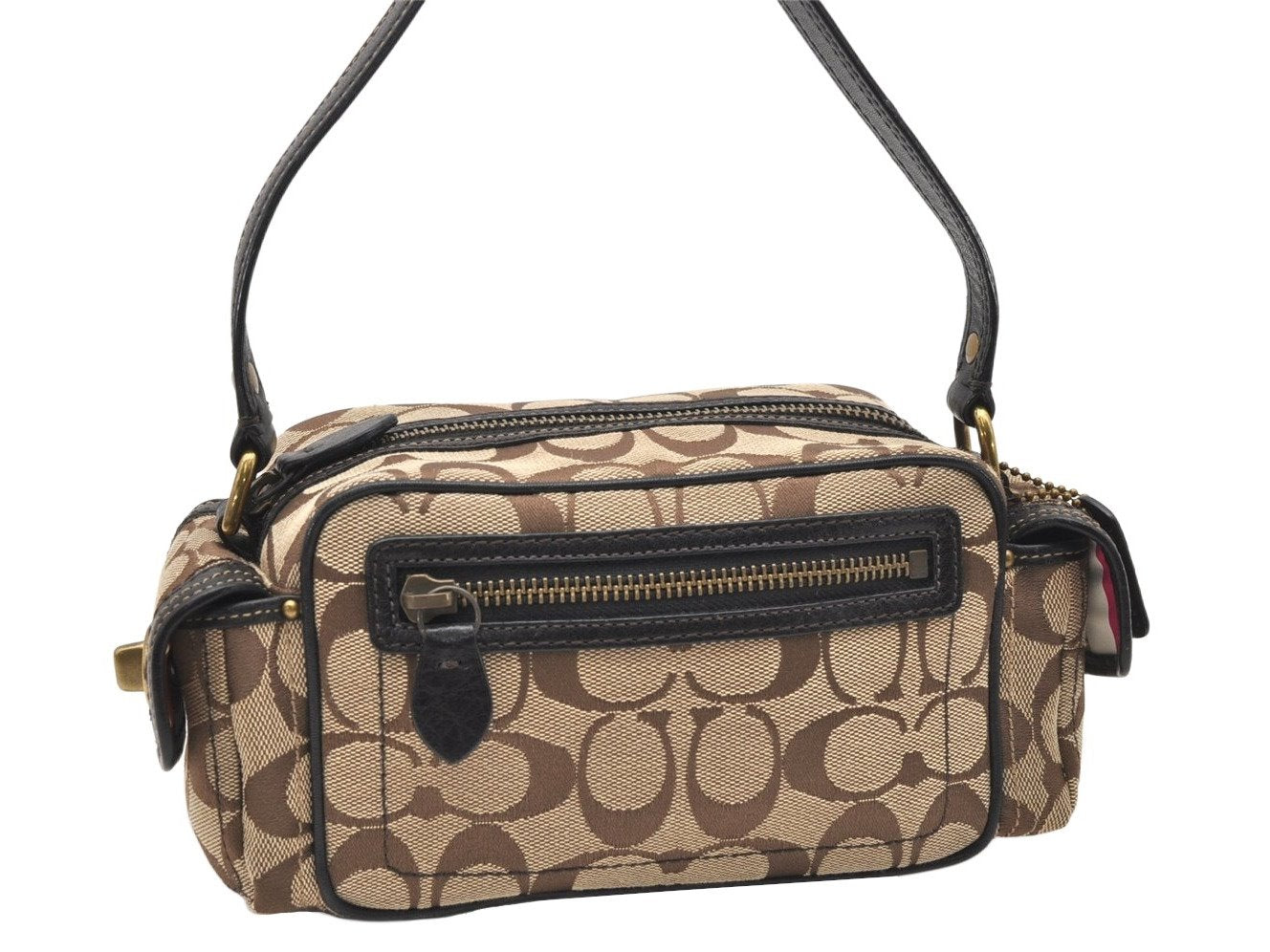 Authentic COACH Signature Shoulder Hand Bag Canvas Leather 40722 Brown 4141K