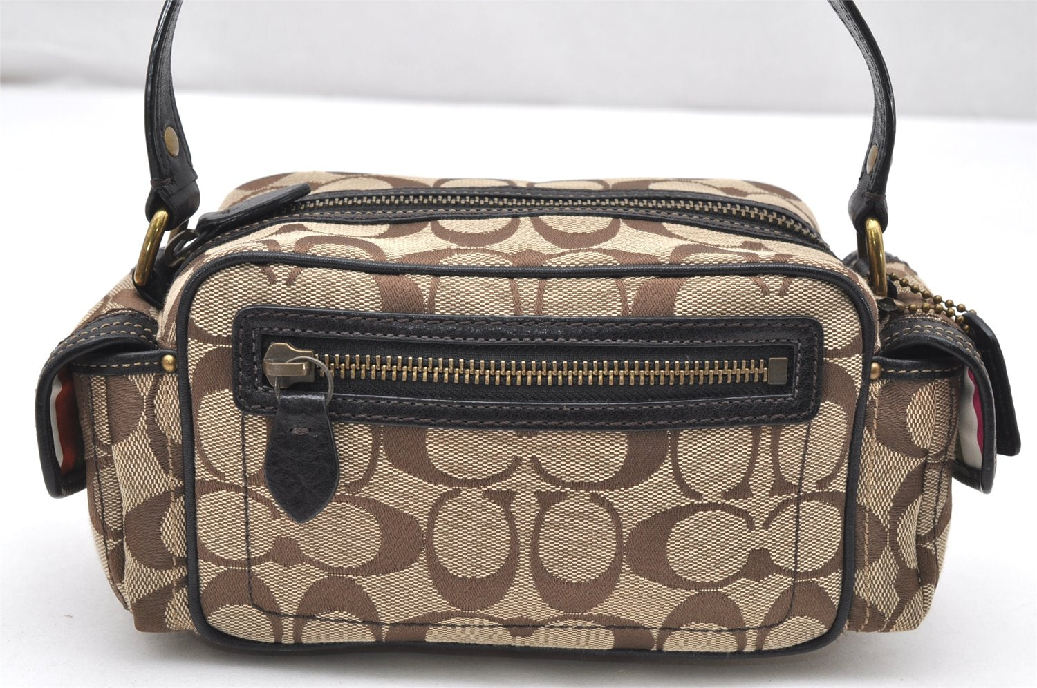 Authentic COACH Signature Shoulder Hand Bag Canvas Leather 40722 Brown 4141K