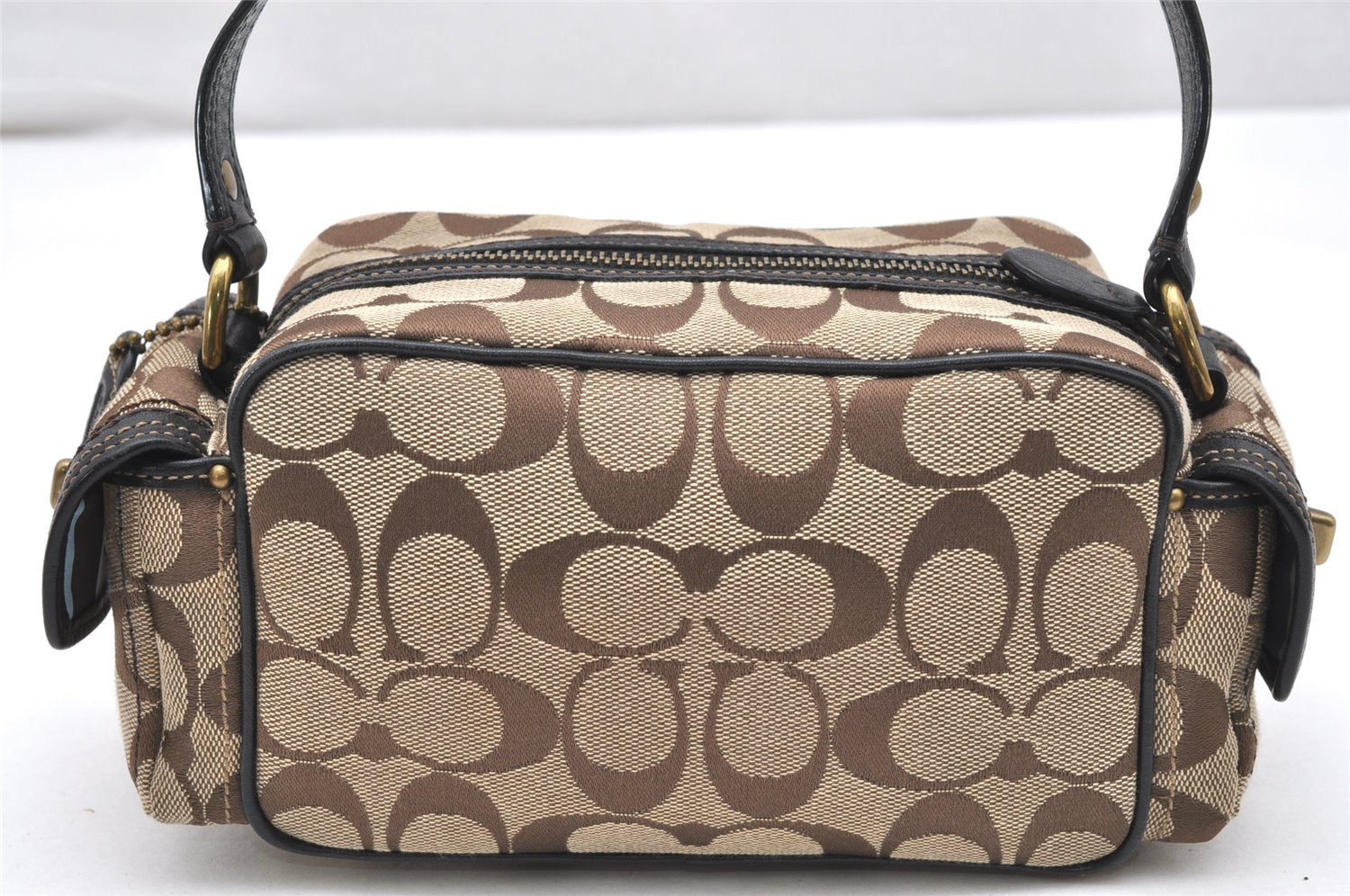 Authentic COACH Signature Shoulder Hand Bag Canvas Leather 40722 Brown 4141K