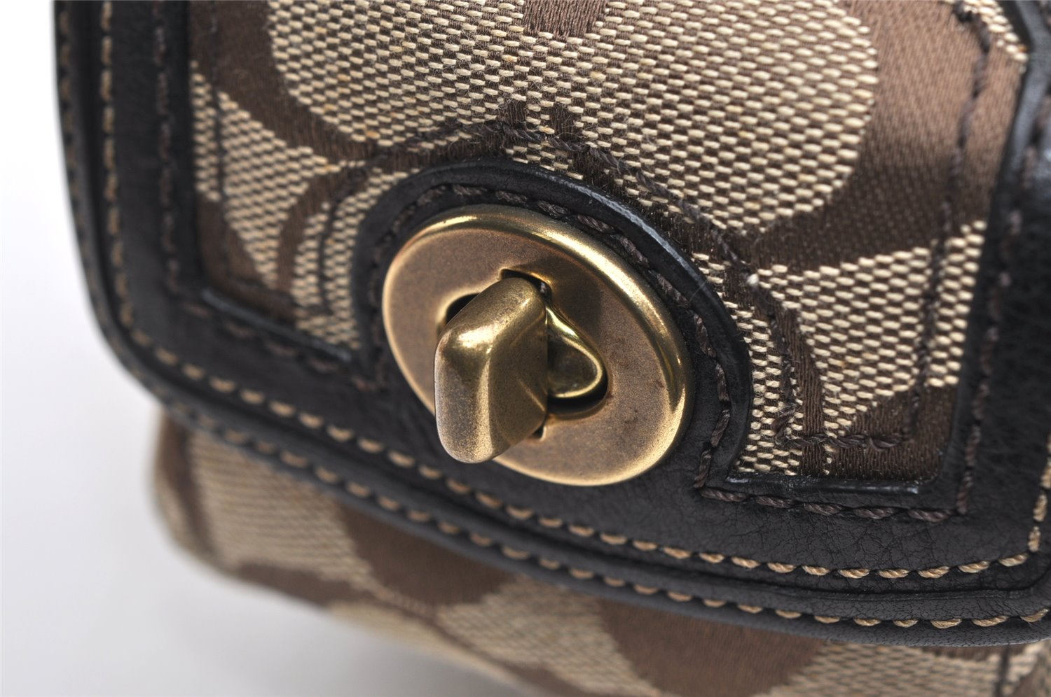 Authentic COACH Signature Shoulder Hand Bag Canvas Leather 40722 Brown 4141K