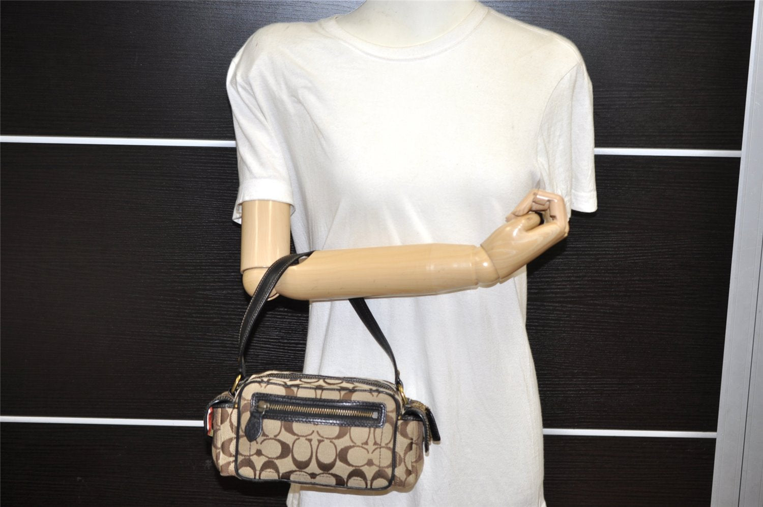 Authentic COACH Signature Shoulder Hand Bag Canvas Leather 40722 Brown 4141K
