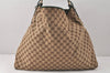 Auth GUCCI Horsebit Large Hobo Shoulder Bag GG Canvas Leather 114900 Brown 4142K