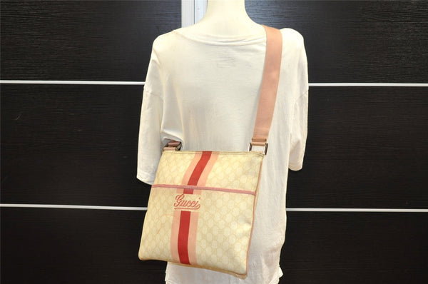 Authentic GUCCI Joy Line Shoulder Cross Bag GG PVC Leather 189816 White 4147I
