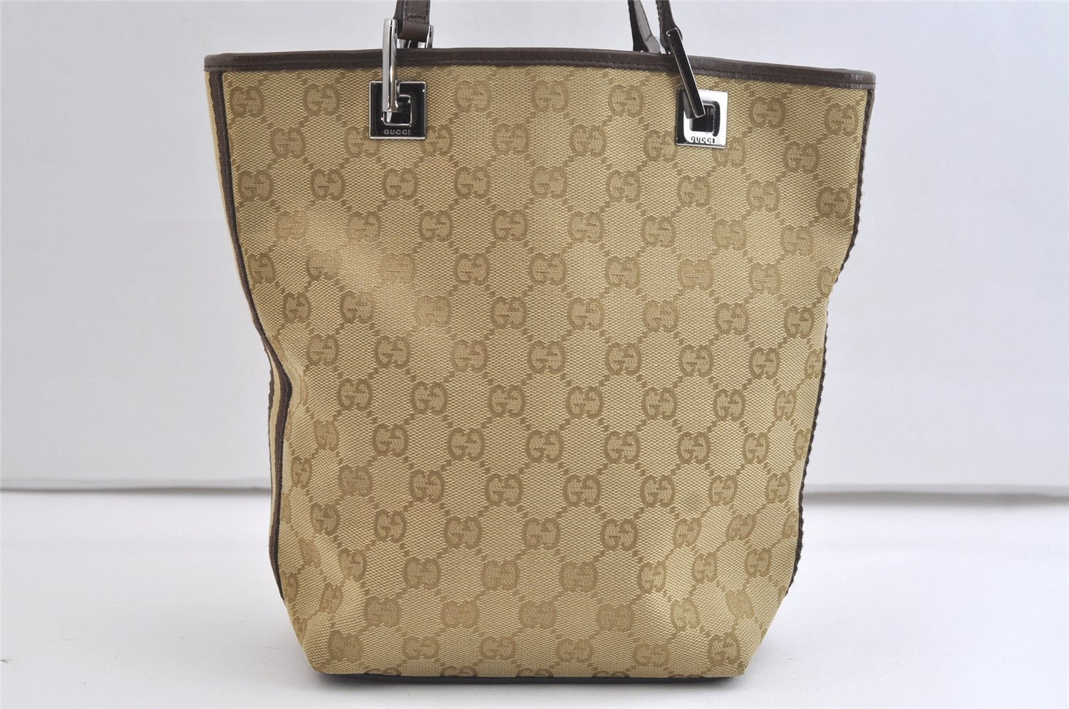 Authentic GUCCI Sherry Line Shoulder Tote Bag GG Canvas Leather Beige 4149K