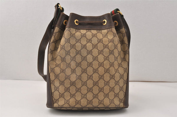 Authentic GUCCI Web Sherry Line Shoulder Bag GG PVC Leather Brown Junk 4150K