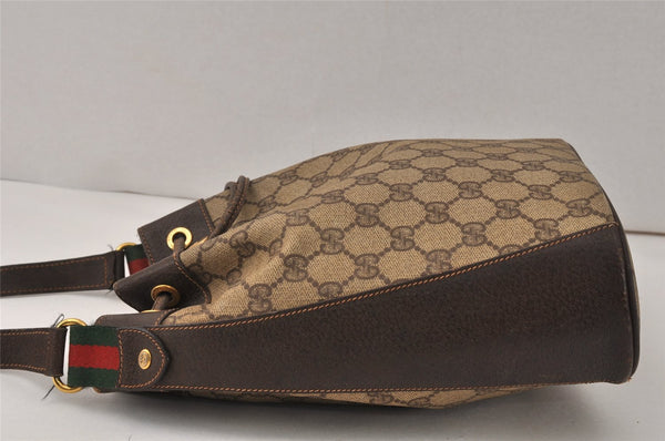 Authentic GUCCI Web Sherry Line Shoulder Bag GG PVC Leather Brown Junk 4150K