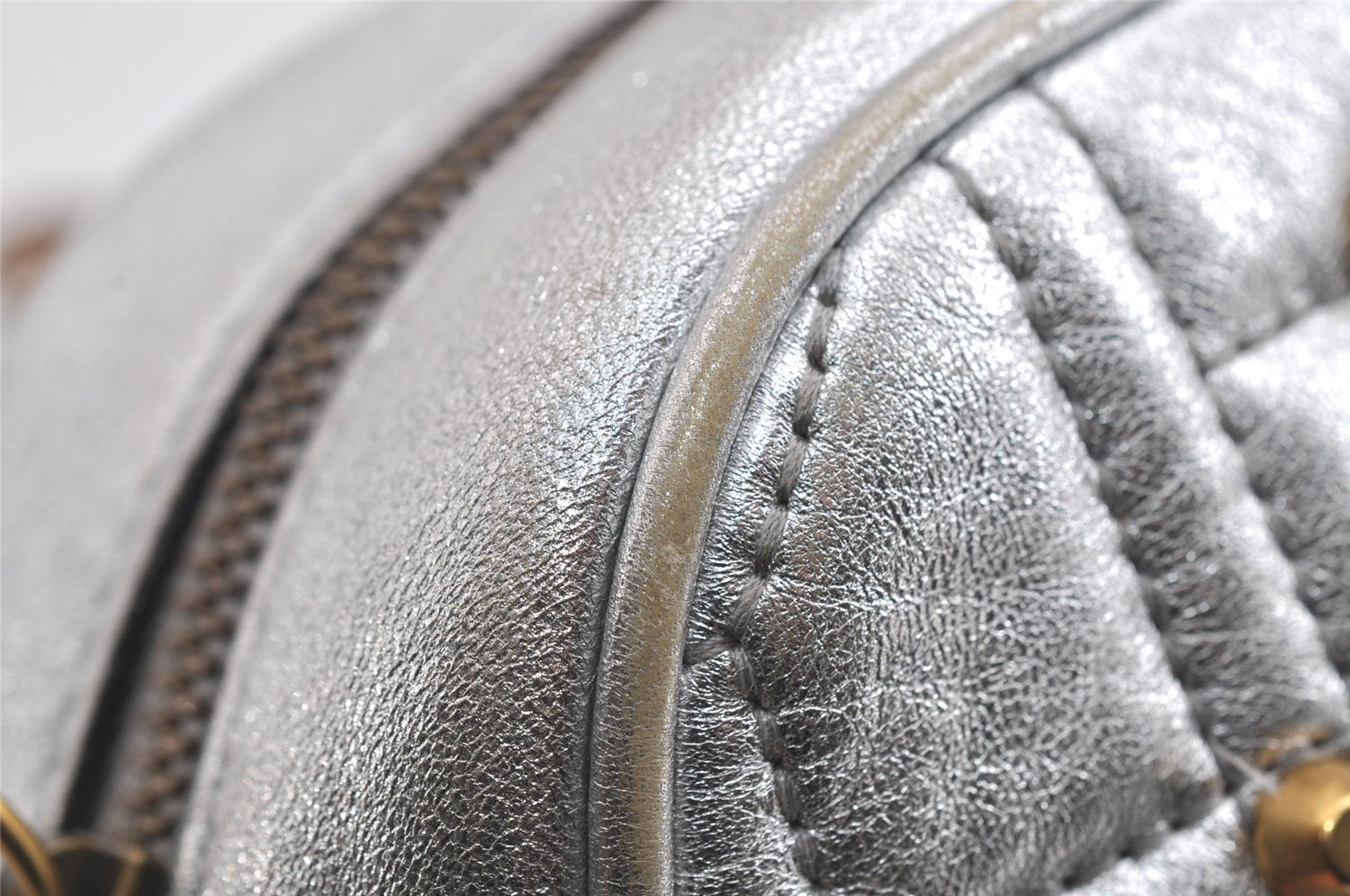 Authentic GUCCI GG Marmont Chain Shoulder Cross Bag Leather 447632 Silver 4151I