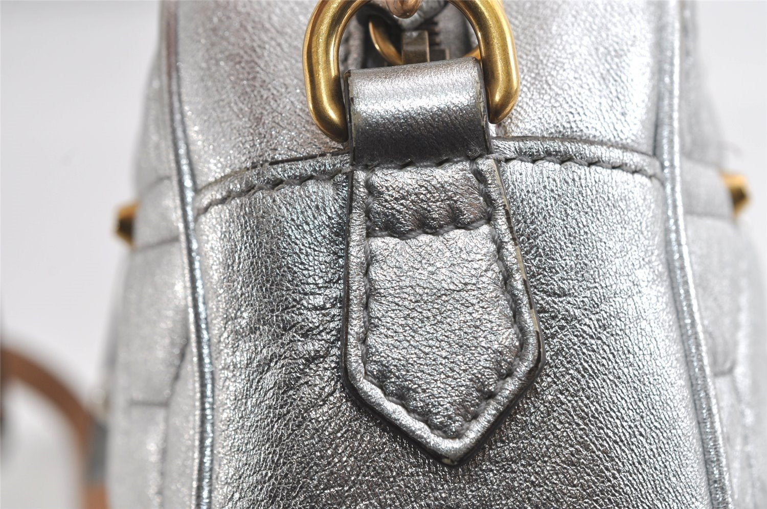 Authentic GUCCI GG Marmont Chain Shoulder Cross Bag Leather 447632 Silver 4151I