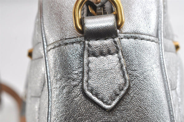 Authentic GUCCI GG Marmont Chain Shoulder Cross Bag Leather 447632 Silver 4151I