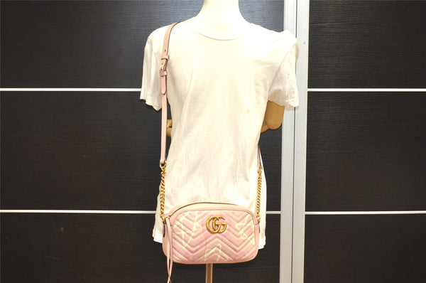 Authentic GUCCI GG Marmont Ghost Shoulder Cross Bag Leather 447632 Pink 4152I