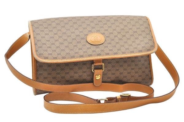 Authentic GUCCI Micro GG PVC Leather Shoulder Cross Body Bag Purse Brown 4152K