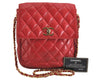 Authentic CHANEL Lamb Skin Matelasse Turnlock Chain Shoulder Bag Red Junk 4153M