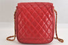 Authentic CHANEL Lamb Skin Matelasse Turnlock Chain Shoulder Bag Red Junk 4153M
