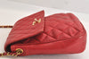 Authentic CHANEL Lamb Skin Matelasse Turnlock Chain Shoulder Bag Red Junk 4153M