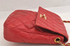 Authentic CHANEL Lamb Skin Matelasse Turnlock Chain Shoulder Bag Red Junk 4153M