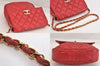 Authentic CHANEL Lamb Skin Matelasse Turnlock Chain Shoulder Bag Red Junk 4153M