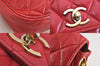 Authentic CHANEL Lamb Skin Matelasse Turnlock Chain Shoulder Bag Red Junk 4153M