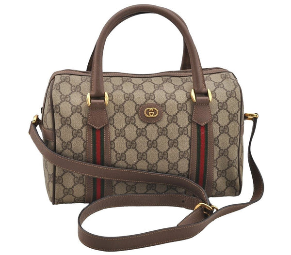 Auth GUCCI Web Sherry Line 2Way Shoulder Bag GG PVC Leather Brown Junk 4155I