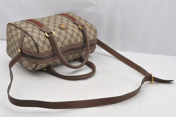 Auth GUCCI Web Sherry Line 2Way Shoulder Bag GG PVC Leather Brown Junk 4155I