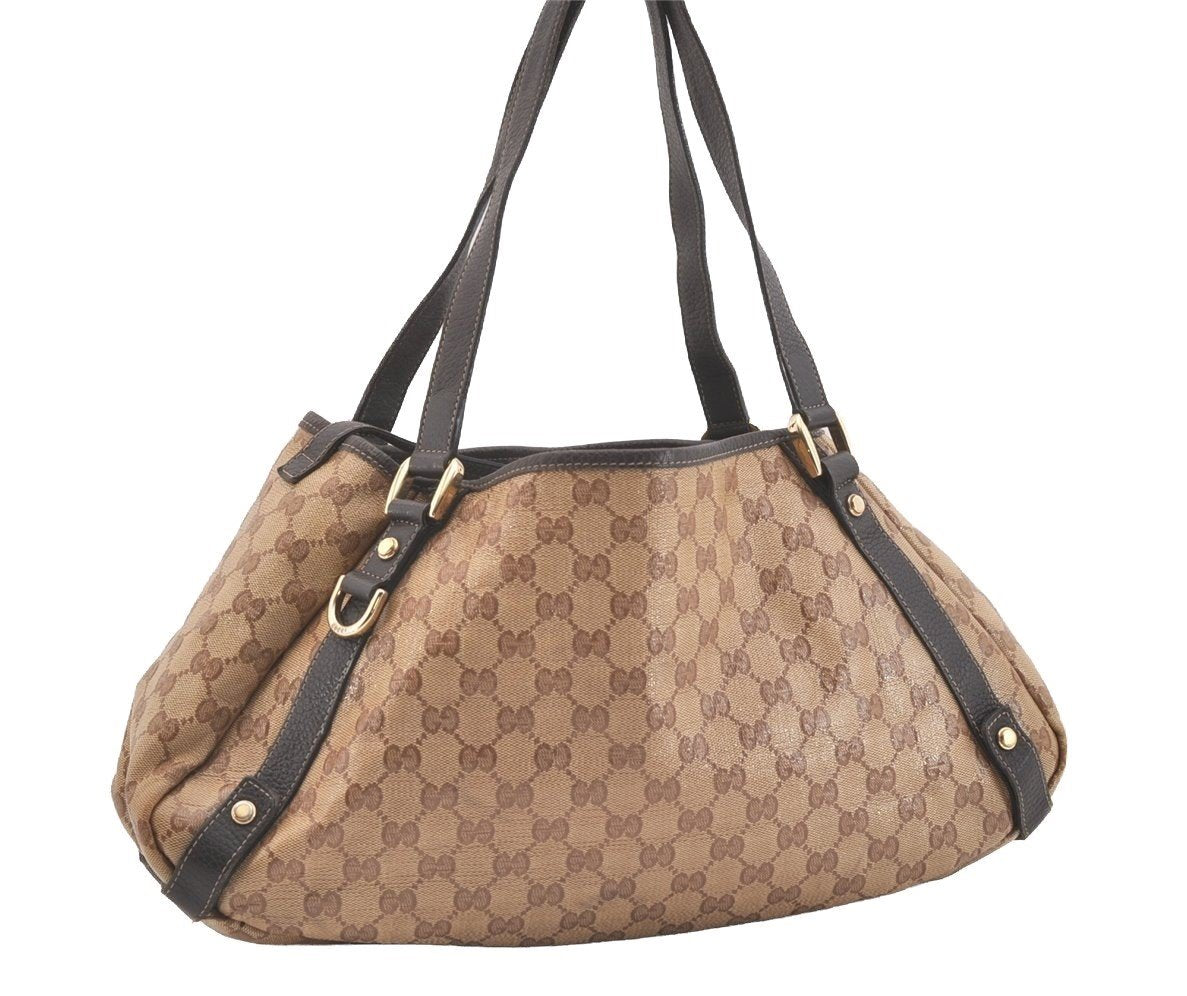 Authentic GUCCI GG Crystal Abbey Tote Bag GG PVC Leather 293578 Brown 4155J
