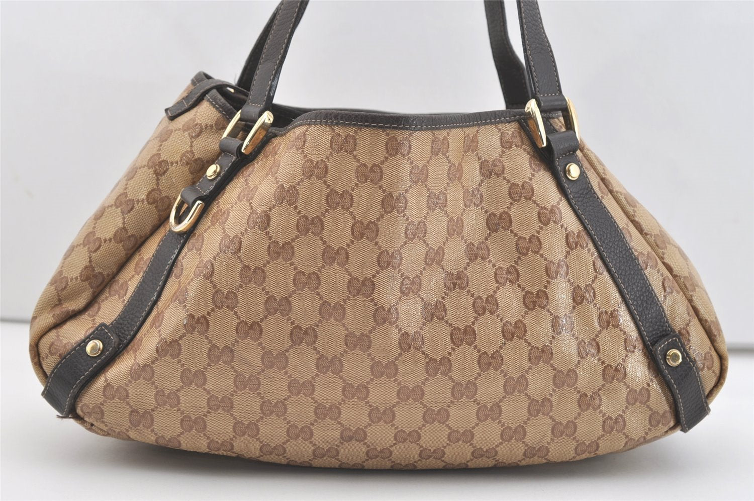 Authentic GUCCI GG Crystal Abbey Tote Bag GG PVC Leather 293578 Brown 4155J