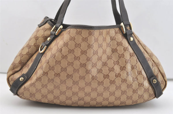 Authentic GUCCI GG Crystal Abbey Tote Bag GG PVC Leather 293578 Brown 4155J