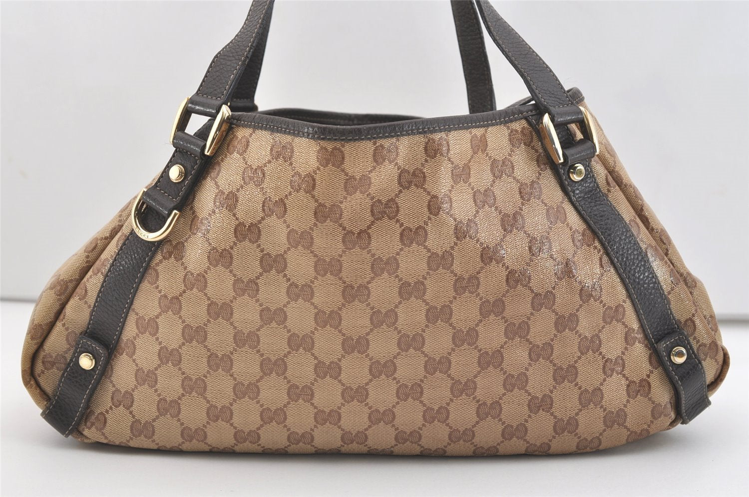 Authentic GUCCI GG Crystal Abbey Tote Bag GG PVC Leather 293578 Brown 4155J