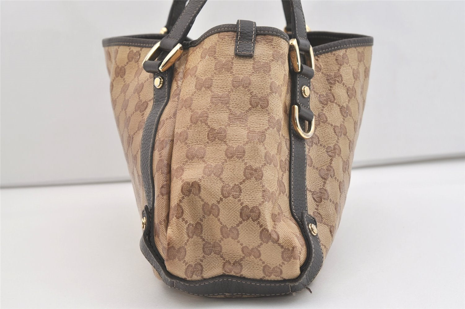 Authentic GUCCI GG Crystal Abbey Tote Bag GG PVC Leather 293578 Brown 4155J