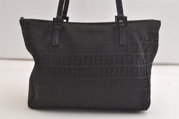 Authentic FENDI Zucchino Shoulder Hand Bag Purse Canvas Leather Black 4155K