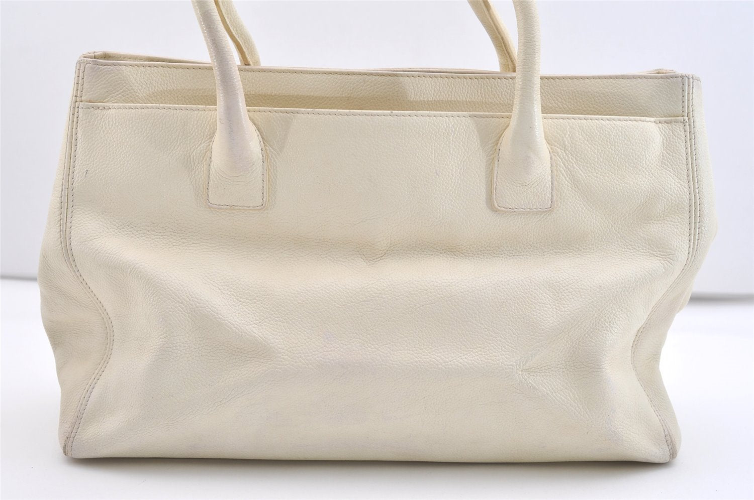 Authentic CHANEL Calf Skin Executive Line Turnlock 2Way Tote Bag White 4156J