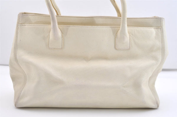 Authentic CHANEL Calf Skin Executive Line Turnlock 2Way Tote Bag White 4156J