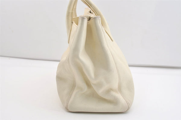 Authentic CHANEL Calf Skin Executive Line Turnlock 2Way Tote Bag White 4156J