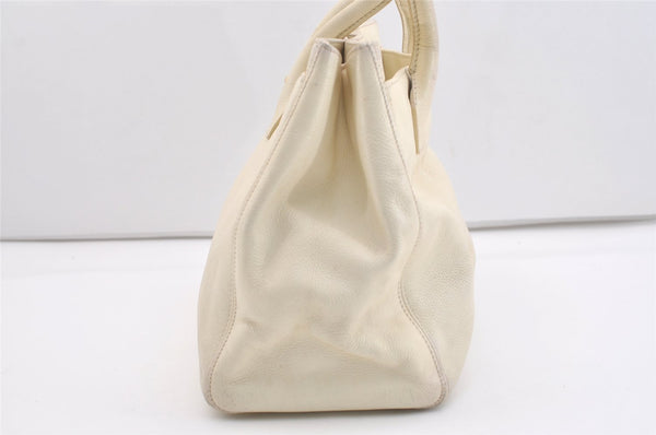 Authentic CHANEL Calf Skin Executive Line Turnlock 2Way Tote Bag White 4156J