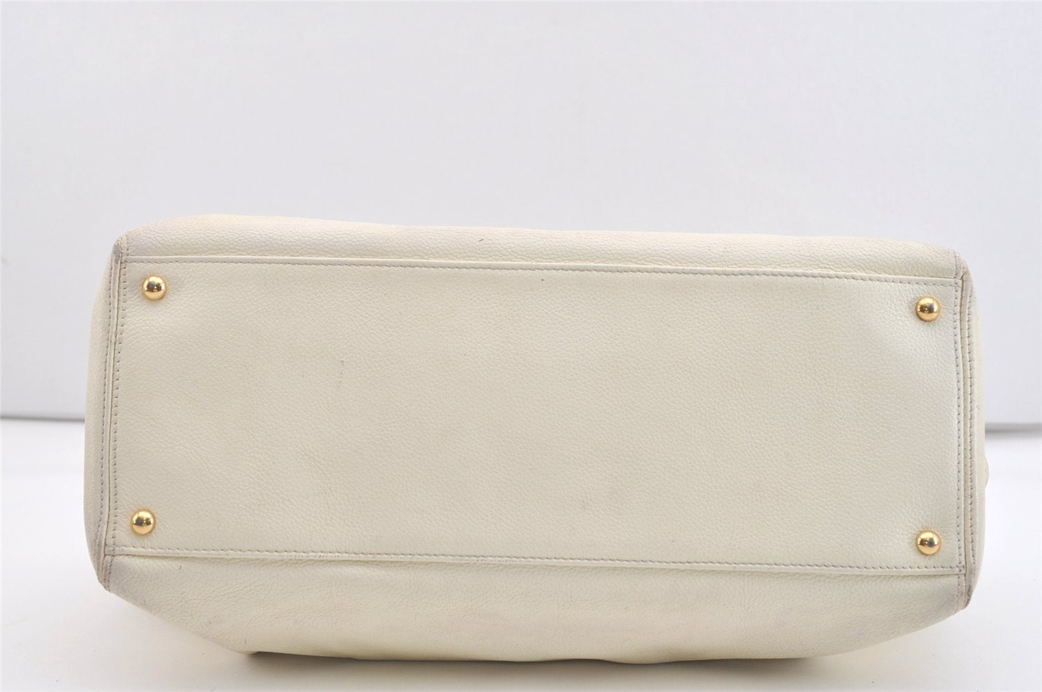 Authentic CHANEL Calf Skin Executive Line Turnlock 2Way Tote Bag White 4156J