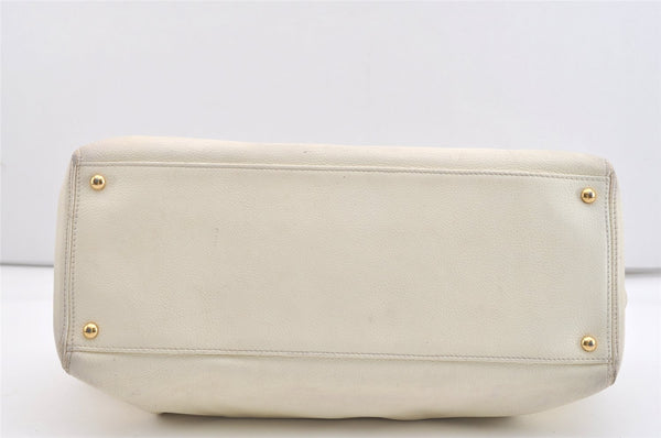 Authentic CHANEL Calf Skin Executive Line Turnlock 2Way Tote Bag White 4156J