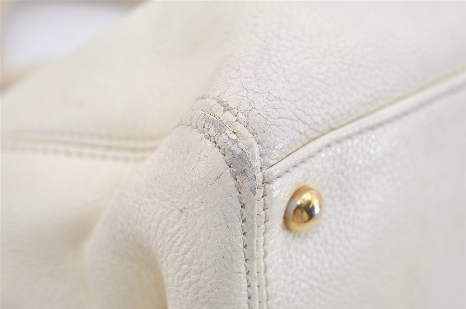 Authentic CHANEL Calf Skin Executive Line Turnlock 2Way Tote Bag White 4156J