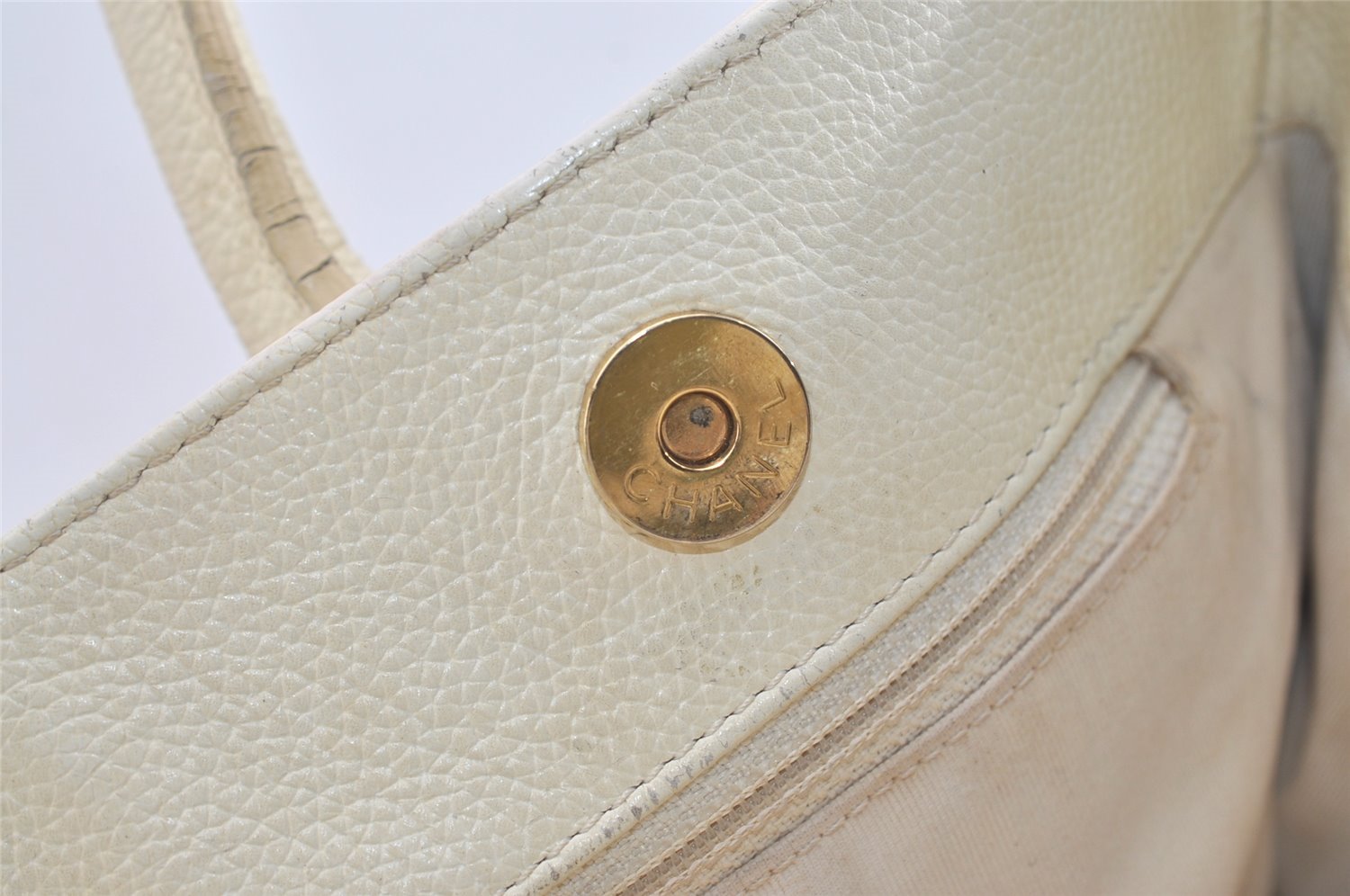 Authentic CHANEL Calf Skin Executive Line Turnlock 2Way Tote Bag White 4156J
