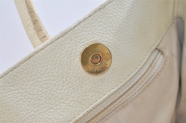 Authentic CHANEL Calf Skin Executive Line Turnlock 2Way Tote Bag White 4156J