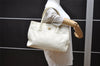 Authentic CHANEL Calf Skin Executive Line Turnlock 2Way Tote Bag White 4156J