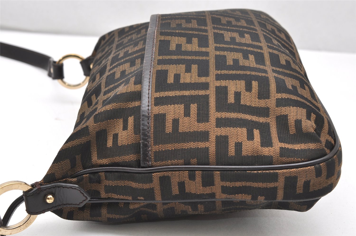 Authentic FENDI Vintage Zucca Shoulder Cross Body Bag Canvas Leather Brown 4159K