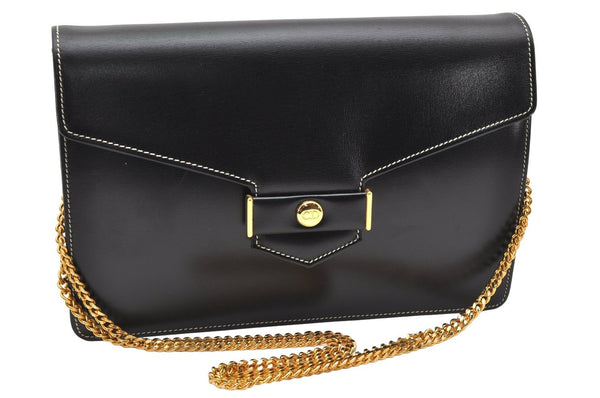 Authentic Christian Dior Chain Shoulder Cross Body Bag Leather Black CD 4160K