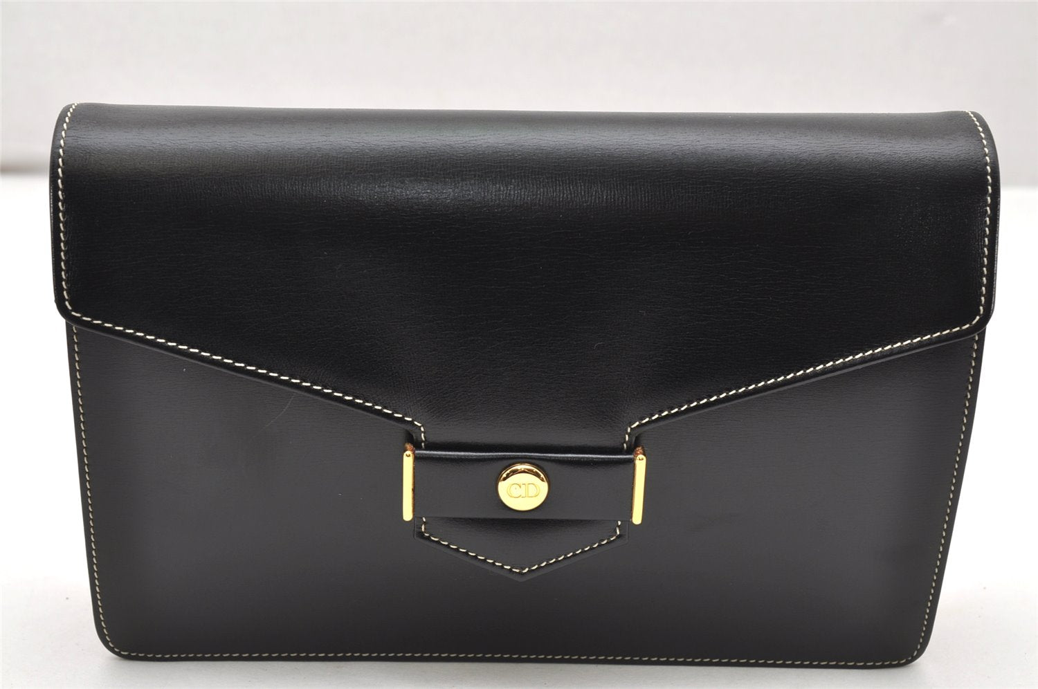 Authentic Christian Dior Chain Shoulder Cross Body Bag Leather Black CD 4160K