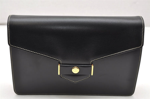 Authentic Christian Dior Chain Shoulder Cross Body Bag Leather Black CD 4160K