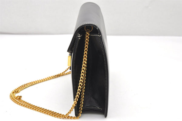 Authentic Christian Dior Chain Shoulder Cross Body Bag Leather Black CD 4160K