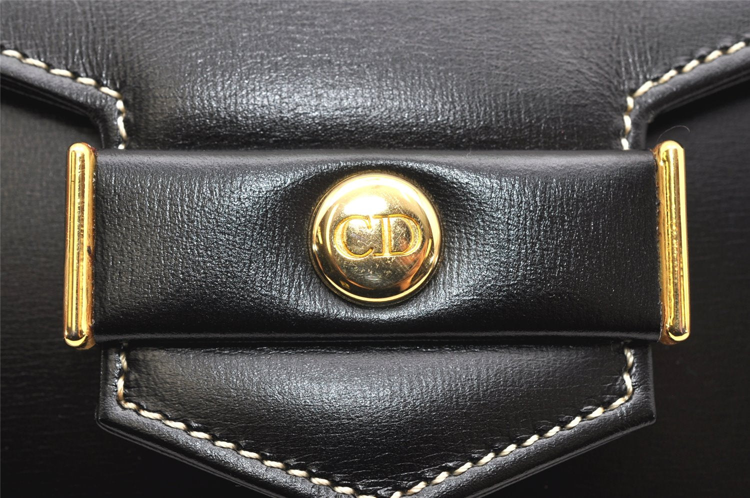 Authentic Christian Dior Chain Shoulder Cross Body Bag Leather Black CD 4160K