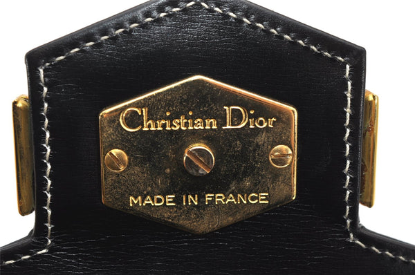 Authentic Christian Dior Chain Shoulder Cross Body Bag Leather Black CD 4160K