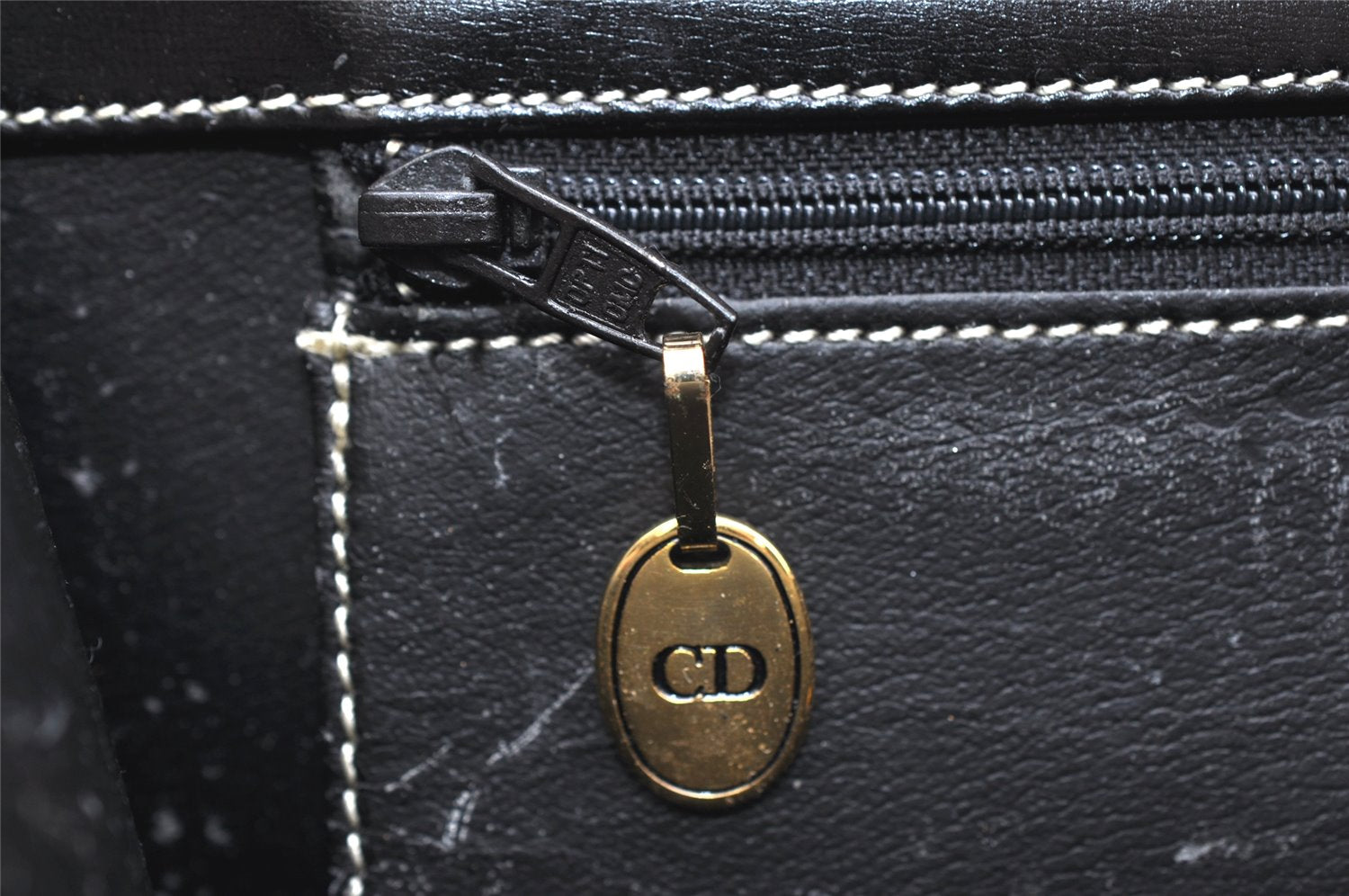 Authentic Christian Dior Chain Shoulder Cross Body Bag Leather Black CD 4160K