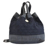 Authentic CHANEL Denim Matelasse 2Way Drawstring Hand Backpack CC Navy 4162J